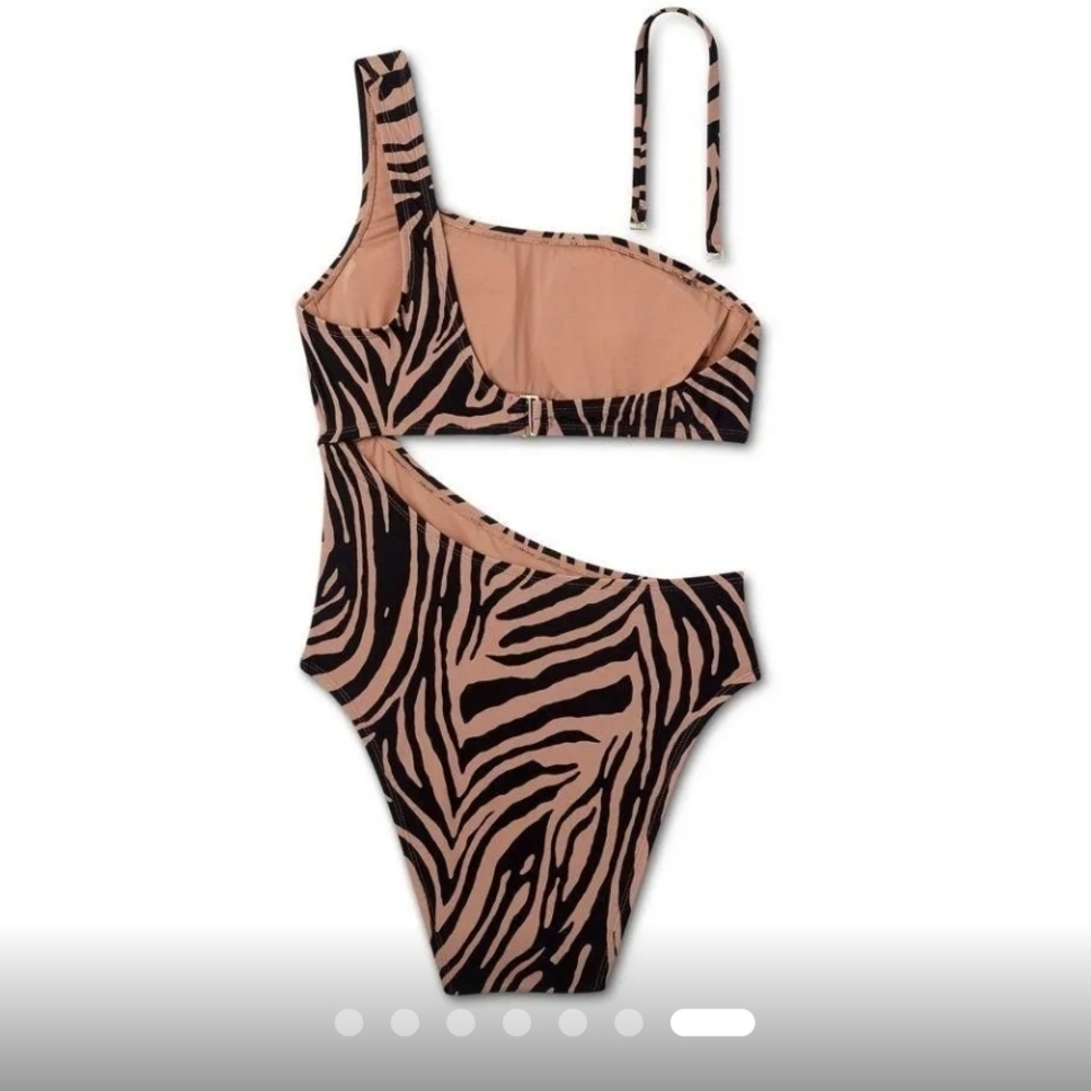 6. SHADE & SHORE Animal Print High Leg Cut Out Cheeky One Piece Swimsuit - Picture 5 of 6